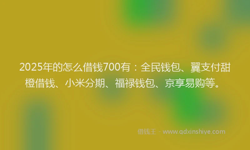 2025年的怎么借钱700有：全民钱包、翼支付甜橙借钱、小米分期、福禄钱包、京享易购等。