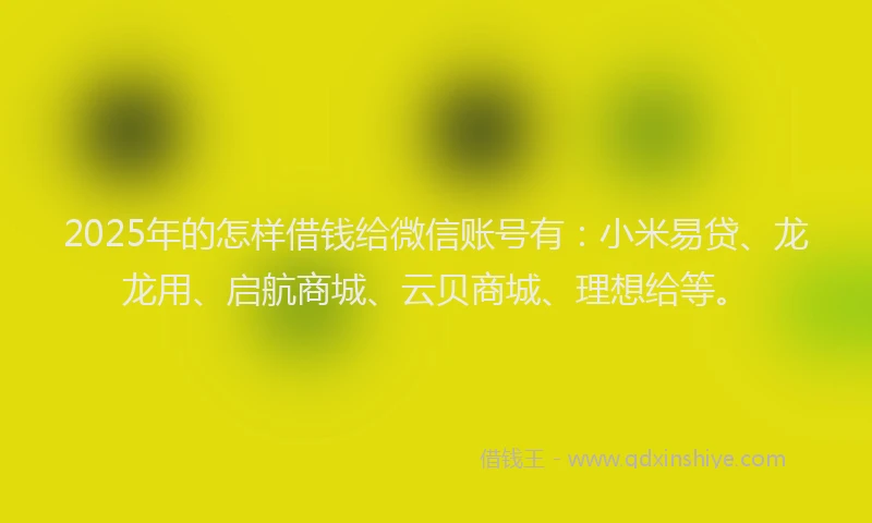 2025年的怎样借钱给微信账号有：小米易贷、龙龙用、启航商城、云贝商城、理想给等。