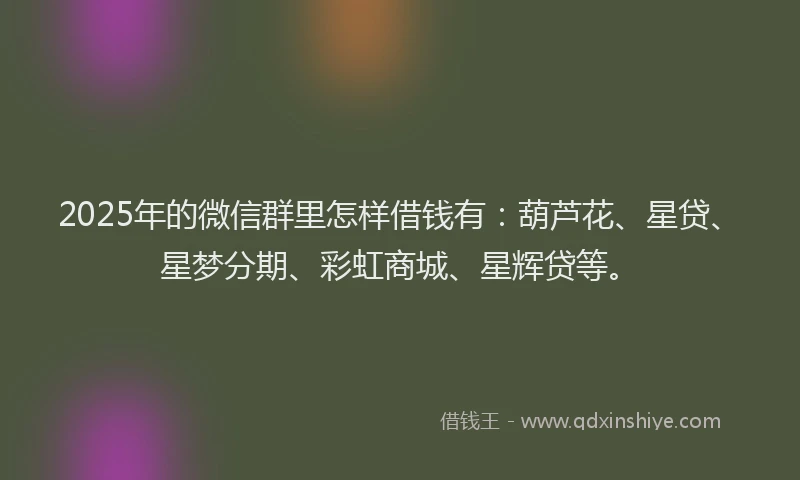 2025年的微信群里怎样借钱有：葫芦花、星贷、星梦分期、彩虹商城、星辉贷等。