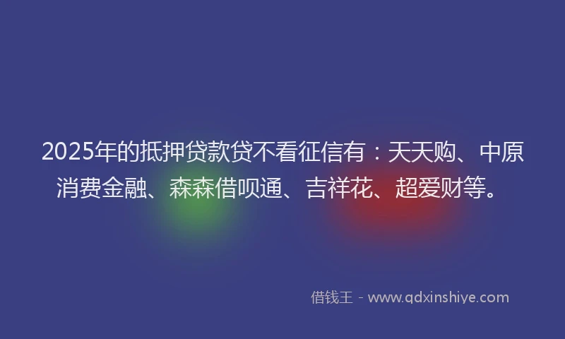 2025年的抵押贷款贷不看征信有：天天购、中原消费金融、森森借呗通、吉祥花、超爱财等。