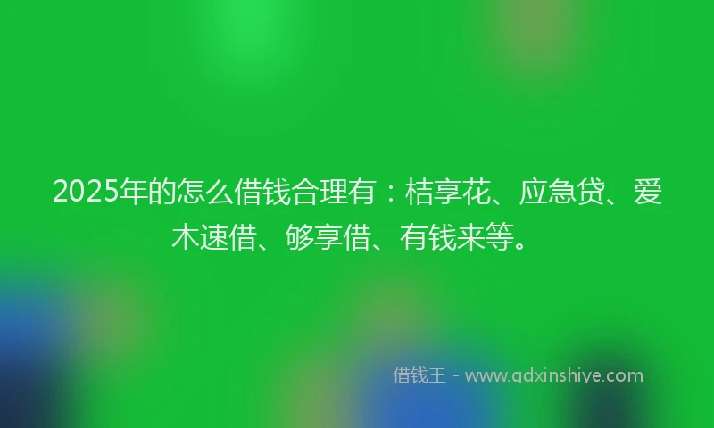 2025年的怎么借钱合理有：桔享花、应急贷、爱木速借、够享借、有钱来等。