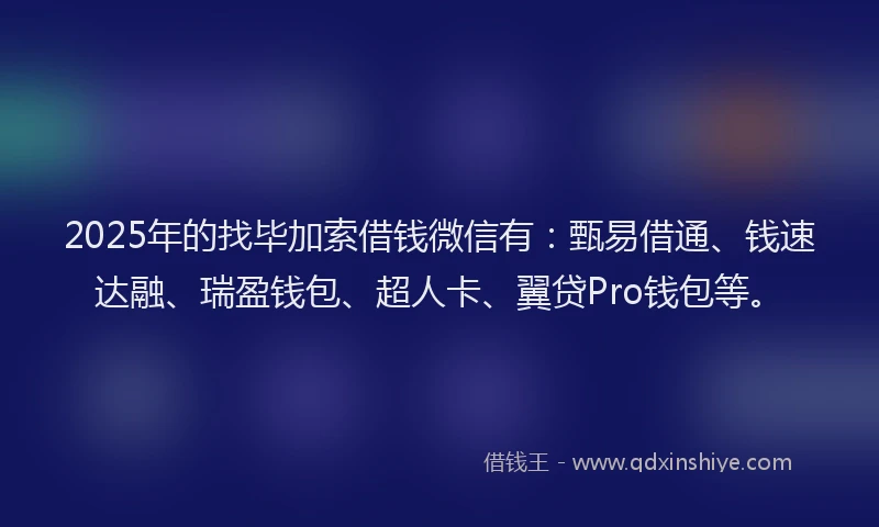 2025年的找毕加索借钱微信有：甄易借通、钱速达融、瑞盈钱包、超人卡、翼贷Pro钱包等。