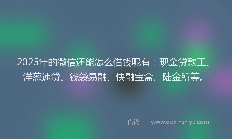 2025年的微信还能怎么借钱呢有：现金贷款王、洋葱速贷、钱袋易融、快融宝盒、陆金所等。