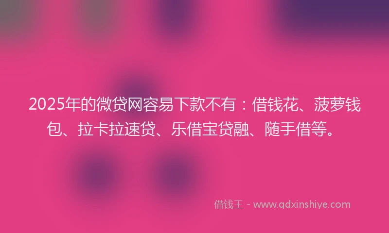 2025年的微贷网容易下款不有：借钱花、菠萝钱包、拉卡拉速贷、乐借宝贷融、随手借等。