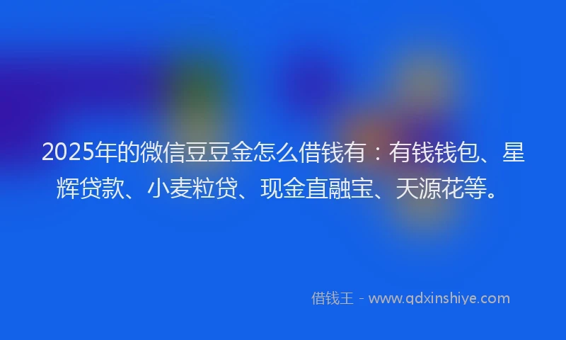 2025年的微信豆豆金怎么借钱有：有钱钱包、星辉贷款、小麦粒贷、现金直融宝、天源花等。