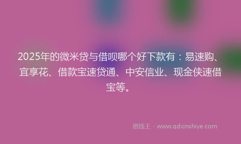 2025年的微米贷与借呗哪个好下款有：易速购、宜享花、借款宝速贷通、中安信业、现金侠速借宝等。