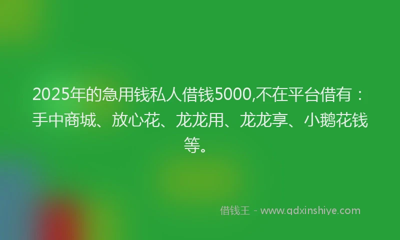 2025年的急用钱私人借钱5000,不在平台借有：手中商城、放心花、龙龙用、龙龙享、小鹅花钱等。