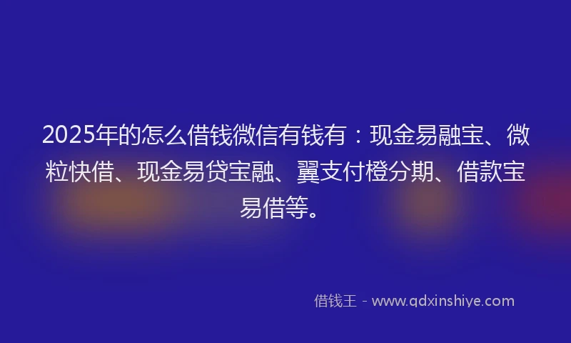 2025年的怎么借钱微信有钱有：现金易融宝、微粒快借、现金易贷宝融、翼支付橙分期、借款宝易借等。