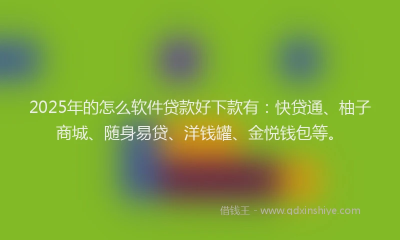 2025年的怎么软件贷款好下款有：快贷通、柚子商城、随身易贷、洋钱罐、金悦钱包等。
