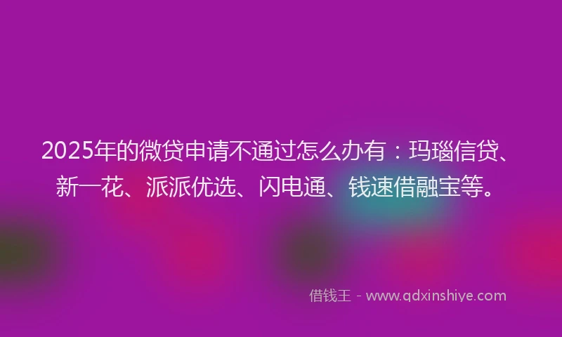 2025年的微贷申请不通过怎么办有：玛瑙信贷、新一花、派派优选、闪电通、钱速借融宝等。