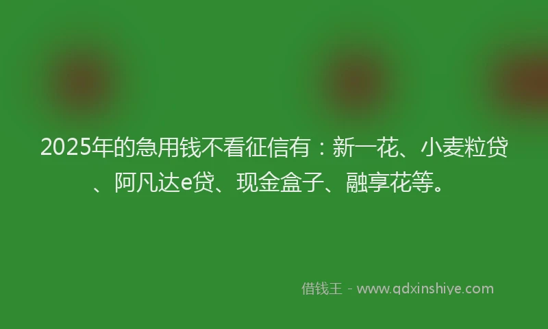 2025年的急用钱不看征信有：新一花、小麦粒贷、阿凡达e贷、现金盒子、融享花等。