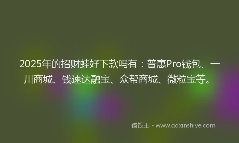 2025年的招财蛙好下款吗有：普惠Pro钱包、一川商城、钱速达融宝、众帮商城、微粒宝等。