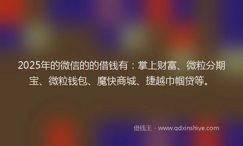 2025年的微信的的借钱有：掌上财富、微粒分期宝、微粒钱包、魔快商城、捷越巾帼贷等。