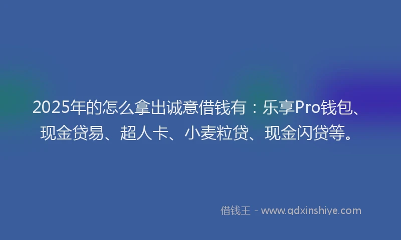 2025年的怎么拿出诚意借钱有：乐享Pro钱包、现金贷易、超人卡、小麦粒贷、现金闪贷等。