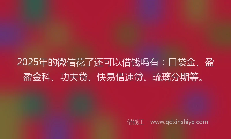 2025年的微信花了还可以借钱吗有：口袋金、盈盈金科、功夫贷、快易借速贷、琉璃分期等。