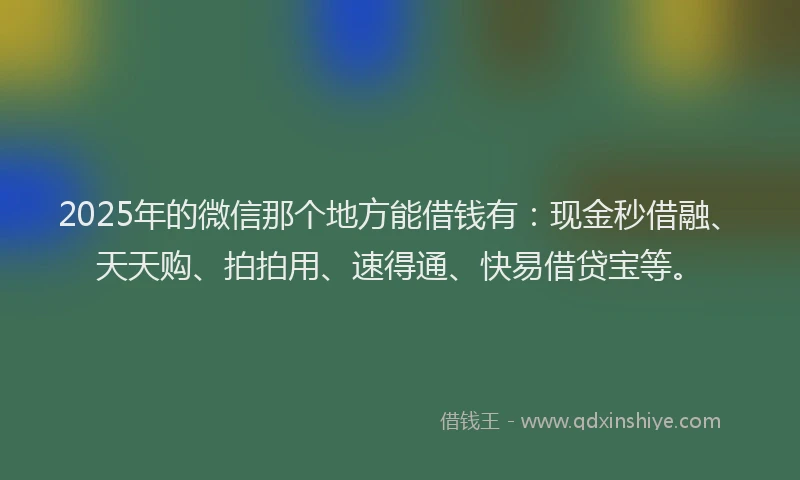 2025年的微信那个地方能借钱有：现金秒借融、天天购、拍拍用、速得通、快易借贷宝等。