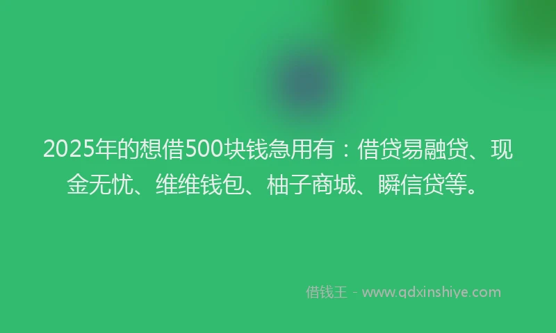 2025年的想借500块钱急用有：借贷易融贷、现金无忧、维维钱包、柚子商城、瞬信贷等。