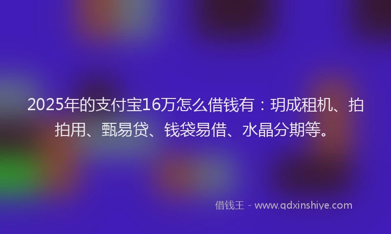 2025年的支付宝16万怎么借钱有：玥成租机、拍拍用、甄易贷、钱袋易借、水晶分期等。