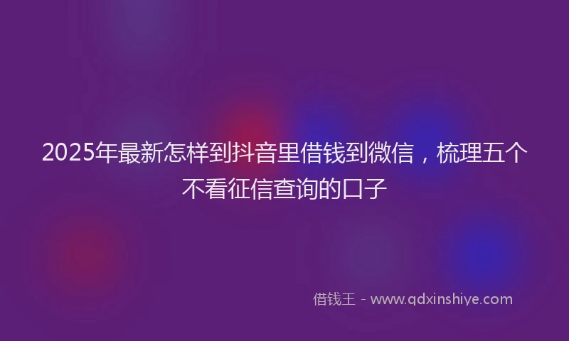 2025年最新怎样到抖音里借钱到微信，梳理五个不看征信查询的口子