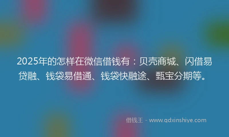 2025年的怎样在微信借钱有：贝壳商城、闪借易贷融、钱袋易借通、钱袋快融途、甄宝分期等。