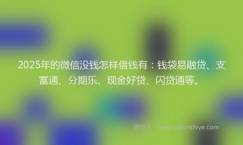 2025年的微信没钱怎样借钱有：钱袋易融贷、支富通、分期乐、现金好贷、闪贷通等。