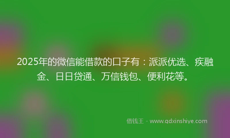 2025年的微信能借款的口子有：派派优选、疾融金、日日贷通、万信钱包、便利花等。