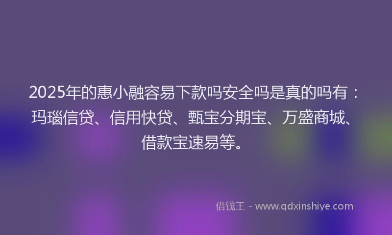 2025年的惠小融容易下款吗安全吗是真的吗有：玛瑙信贷、信用快贷、甄宝分期宝、万盛商城、借款宝速易等。
