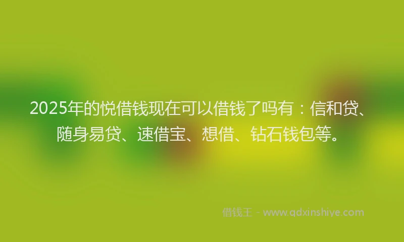 2025年的悦借钱现在可以借钱了吗有：信和贷、随身易贷、速借宝、想借、钻石钱包等。