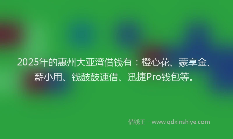 2025年的惠州大亚湾借钱有：橙心花、蒙享金、薪小用、钱鼓鼓速借、迅捷Pro钱包等。