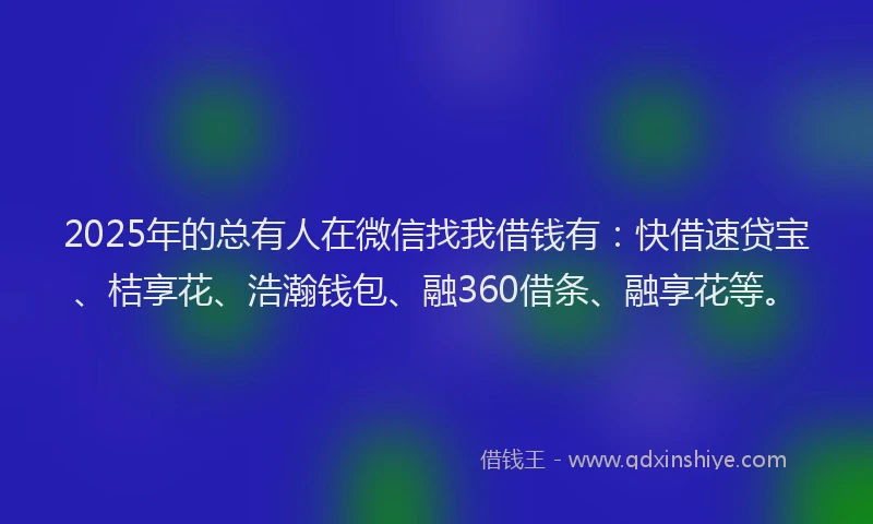 2025年的总有人在微信找我借钱有：快借速贷宝、桔享花、浩瀚钱包、融360借条、融享花等。