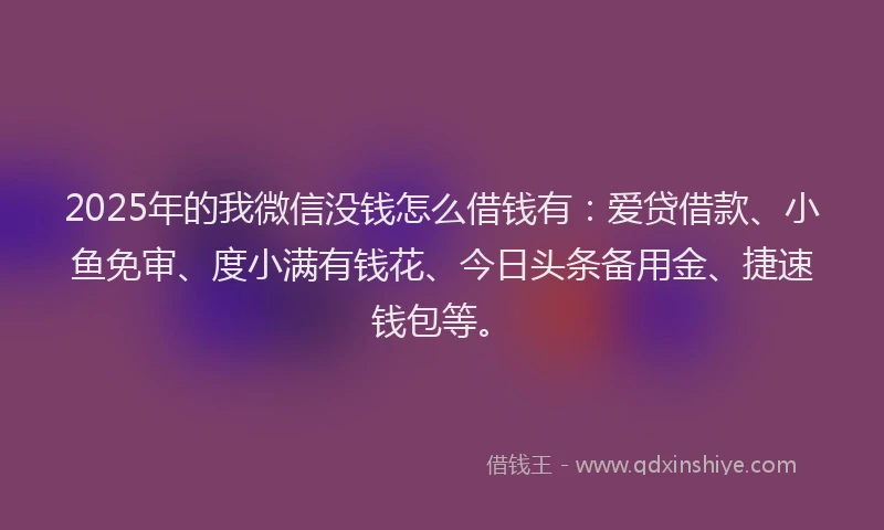 2025年的我微信没钱怎么借钱有：爱贷借款、小鱼免审、度小满有钱花、今日头条备用金、捷速钱包等。
