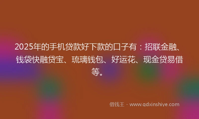 2025年的手机贷款好下款的口子有：招联金融、钱袋快融贷宝、琉璃钱包、好运花、现金贷易借等。
