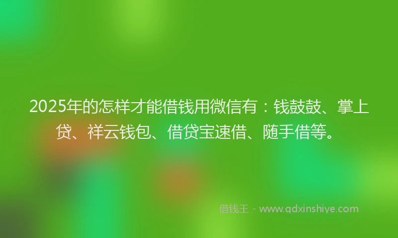 2025年的怎样才能借钱用微信有：钱鼓鼓、掌上贷、祥云钱包、借贷宝速借、随手借等。