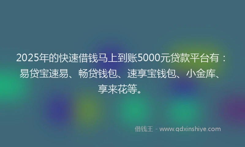 2025年的快速借钱马上到账5000元贷款平台有：易贷宝速易、畅贷钱包、速享宝钱包、小金库、享来花等。