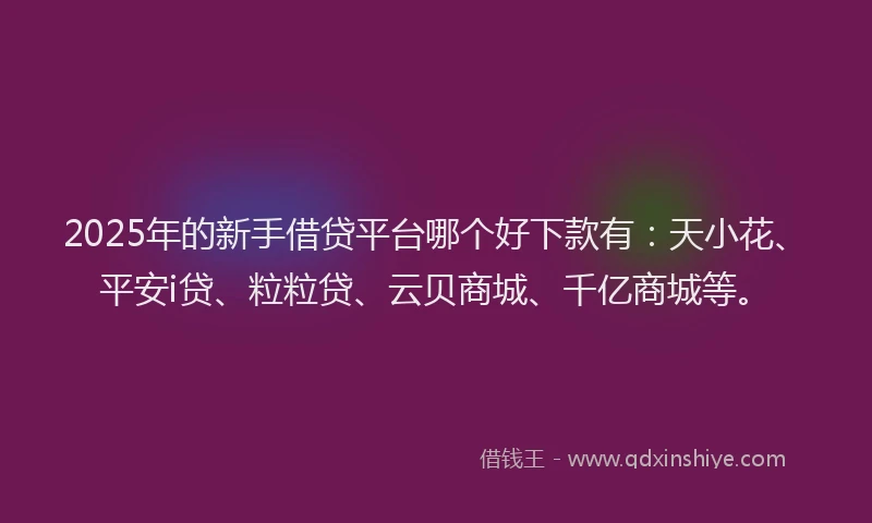 2025年的新手借贷平台哪个好下款有：天小花、平安i贷、粒粒贷、云贝商城、千亿商城等。