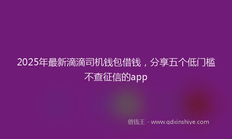 2025年最新滴滴司机钱包借钱，分享五个低门槛不查征信的app