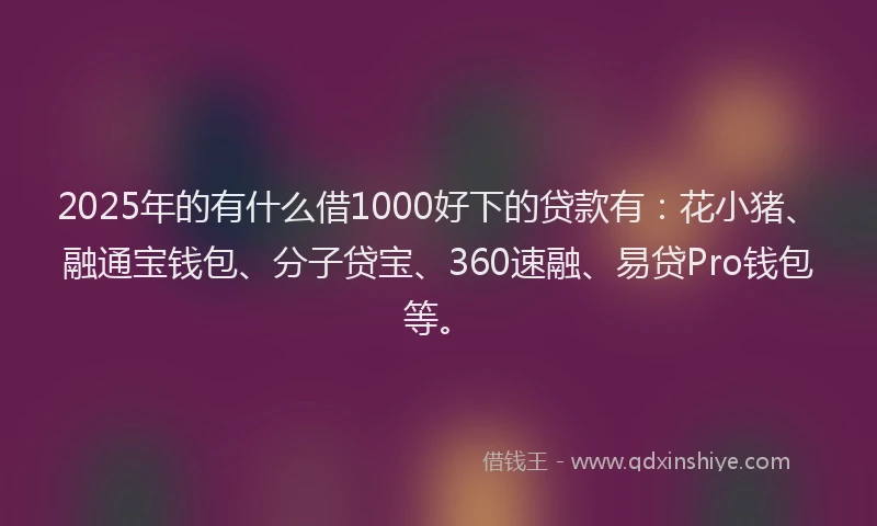 2025年的有什么借1000好下的贷款有：花小猪、融通宝钱包、分子贷宝、360速融、易贷Pro钱包等。