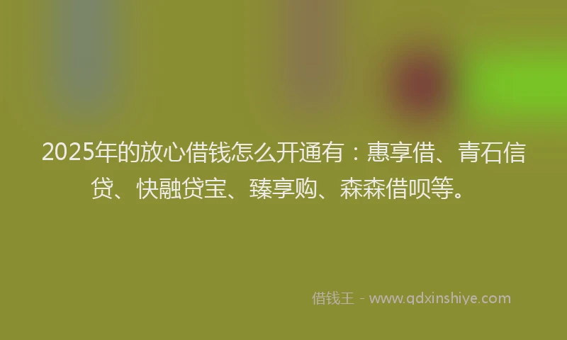2025年的放心借钱怎么开通有：惠享借、青石信贷、快融贷宝、臻享购、森森借呗等。