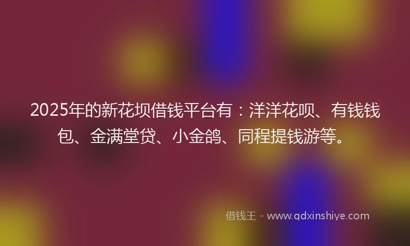 2025年的新花坝借钱平台有：洋洋花呗、有钱钱包、金满堂贷、小金鸽、同程提钱游等。