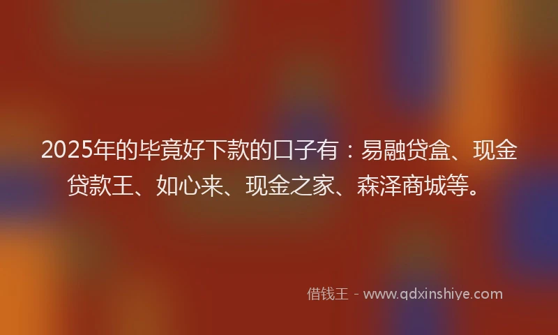 2025年的毕竟好下款的口子有：易融贷盒、现金贷款王、如心来、现金之家、森泽商城等。