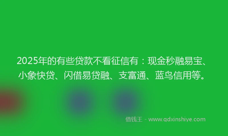 2025年的有些贷款不看征信有：现金秒融易宝、小象快贷、闪借易贷融、支富通、蓝鸟信用等。