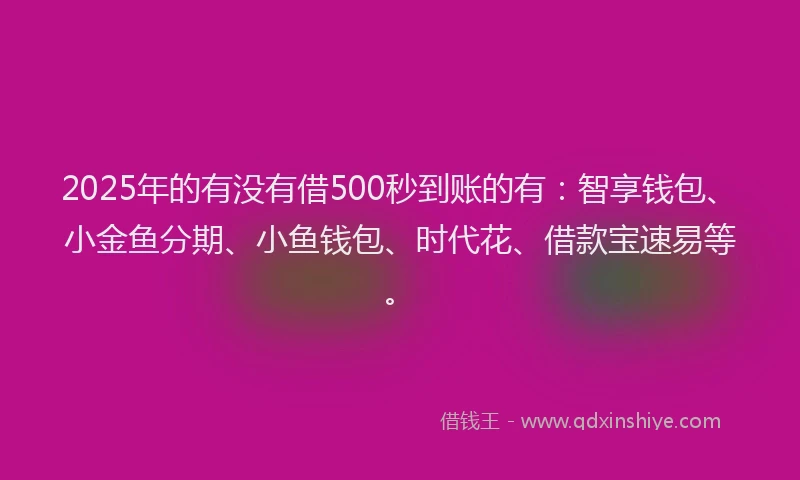 2025年的有没有借500秒到账的有：智享钱包、小金鱼分期、小鱼钱包、时代花、借款宝速易等。