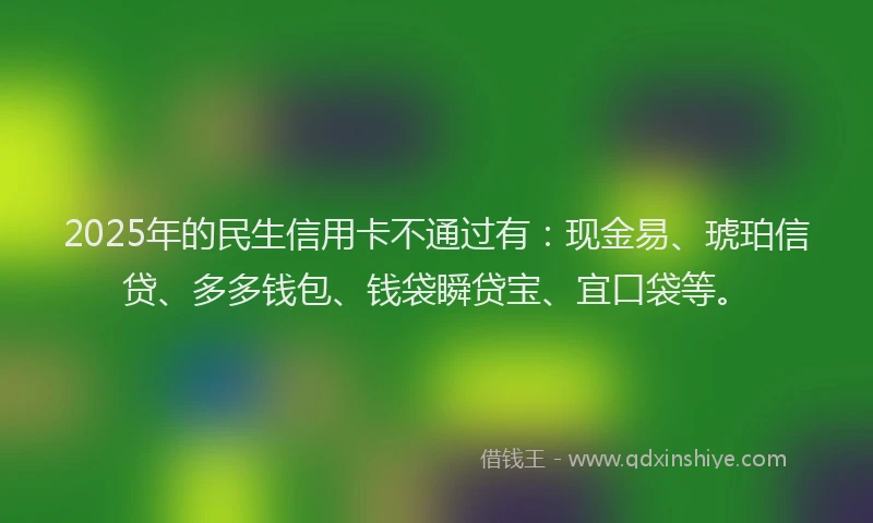 2025年的民生信用卡不通过有：现金易、琥珀信贷、多多钱包、钱袋瞬贷宝、宜口袋等。