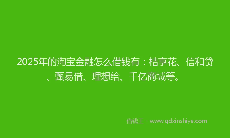 2025年的淘宝金融怎么借钱有：桔享花、信和贷、甄易借、理想给、千亿商城等。