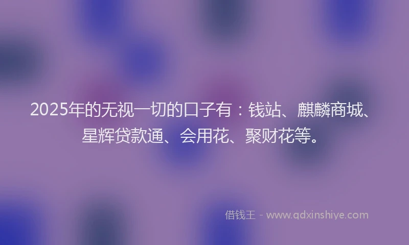 2025年的无视一切的口子有：钱站、麒麟商城、星辉贷款通、会用花、聚财花等。