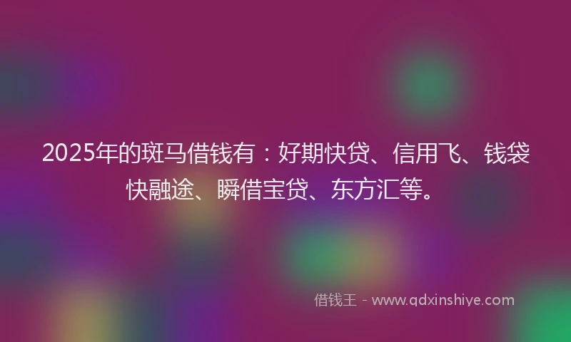 2025年的斑马借钱有：好期快贷、信用飞、钱袋快融途、瞬借宝贷、东方汇等。