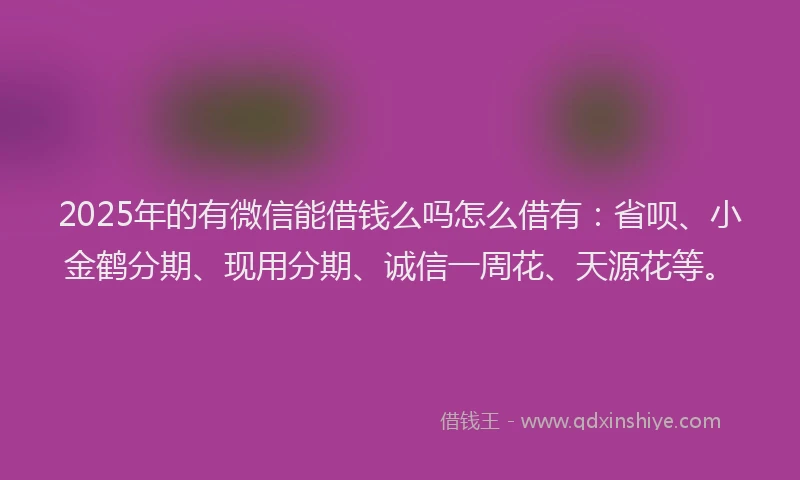 2025年的有微信能借钱么吗怎么借有：省呗、小金鹤分期、现用分期、诚信一周花、天源花等。