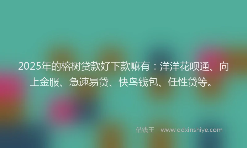 2025年的榕树贷款好下款嘛有：洋洋花呗通、向上金服、急速易贷、快鸟钱包、任性贷等。