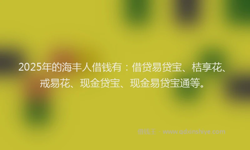 2025年的海丰人借钱有：借贷易贷宝、桔享花、戒易花、现金贷宝、现金易贷宝通等。