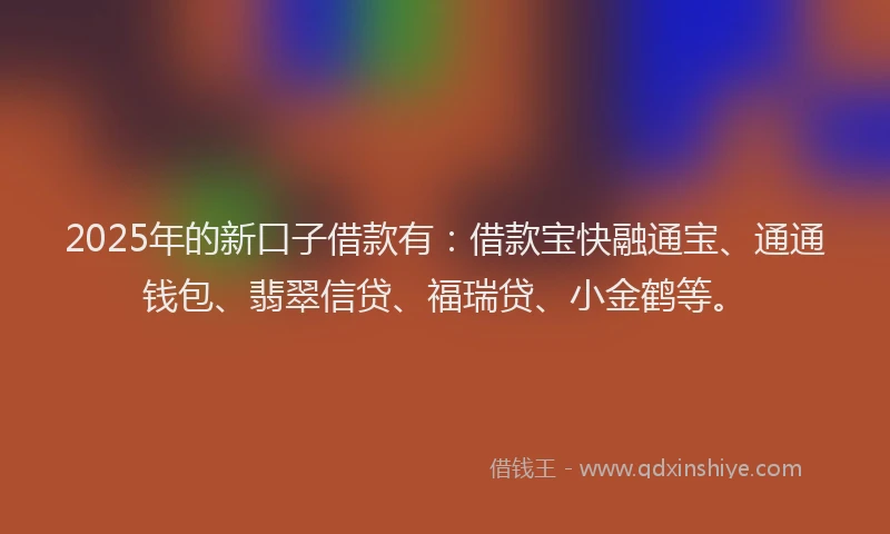 2025年的新口子借款有：借款宝快融通宝、通通钱包、翡翠信贷、福瑞贷、小金鹤等。